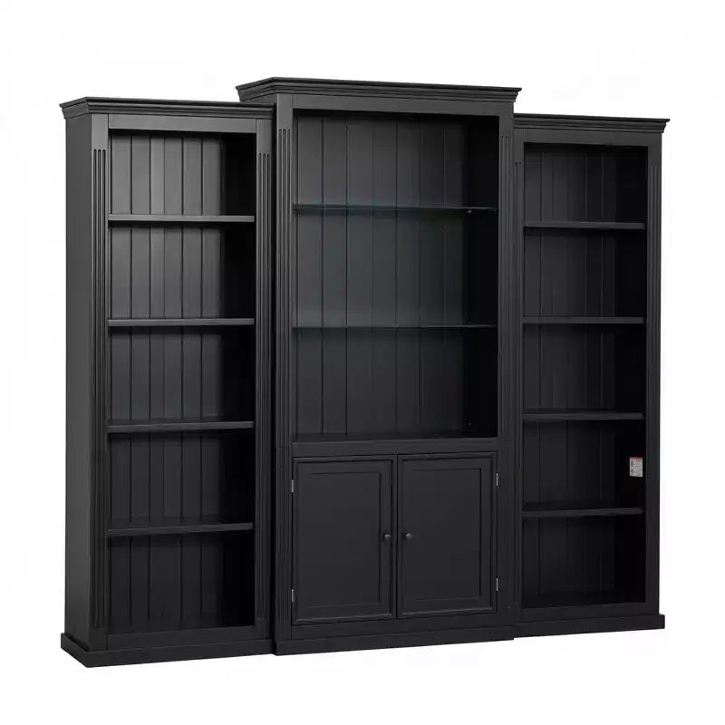 Bibliothèque et vitrine 3 pièces de 199,9 cm de haut avec éclairage 5 couleurs, étagères en verre trempé