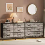 Meubles TV de 70 pouces pour salon, 12 tiroirs en tissu, station de charge, long meuble TV jusqu'à 80 pouces, table console média avec rangement