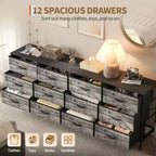 Meubles TV de 70 pouces pour salon, 12 tiroirs en tissu, station de charge, long meuble TV jusqu'à 80 pouces, table console média avec rangement