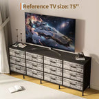 Meubles TV de 70 pouces pour salon, 12 tiroirs en tissu, station de charge, long meuble TV jusqu'à 80 pouces, table console média avec rangement
