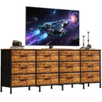 Meubles TV de 70 pouces pour salon, 12 tiroirs en tissu, station de charge, long meuble TV jusqu'à 80 pouces, table console média avec rangement
