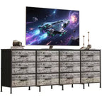 Meubles TV de 70 pouces pour salon, 12 tiroirs en tissu, station de charge, long meuble TV jusqu'à 80 pouces, table console média avec rangement