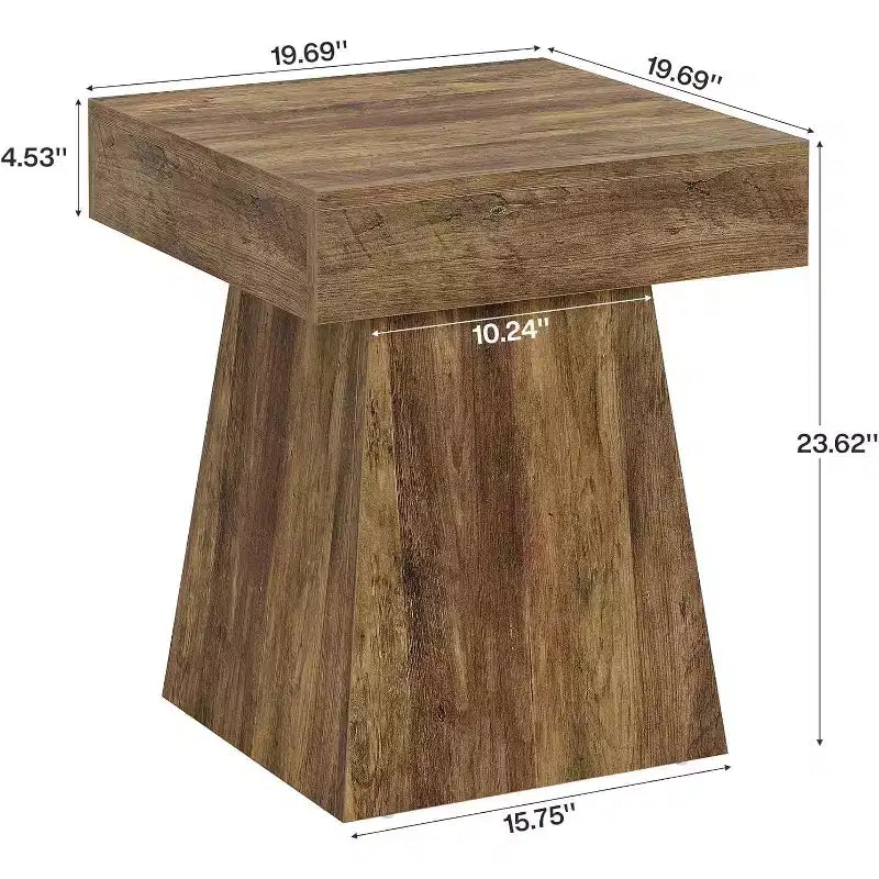 Petite table d'appoint Lantine, table d'appoint carrée rustique avec base large, petite table de chevet de ferme à côté du lit, à côté du fauteuil, pour le salon, marron