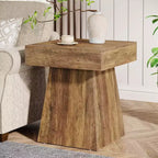 Petite table d'appoint Lantine, table d'appoint carrée rustique avec base large, petite table de chevet de ferme à côté du lit, à côté du fauteuil, pour le salon, marron