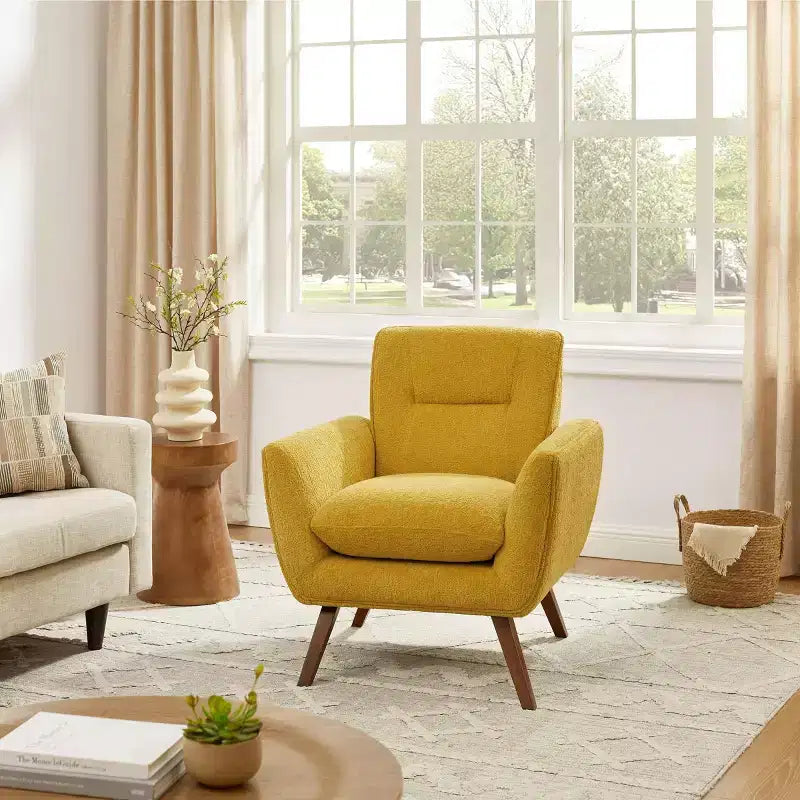Fauteuil d'appoint confortable Art Leon en flanelle jacquard avec pieds en bois