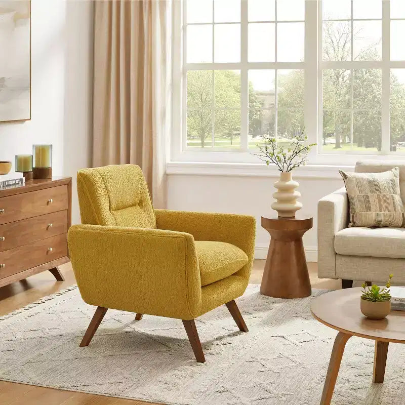Fauteuil d'appoint confortable Art Leon en flanelle jacquard avec pieds en bois