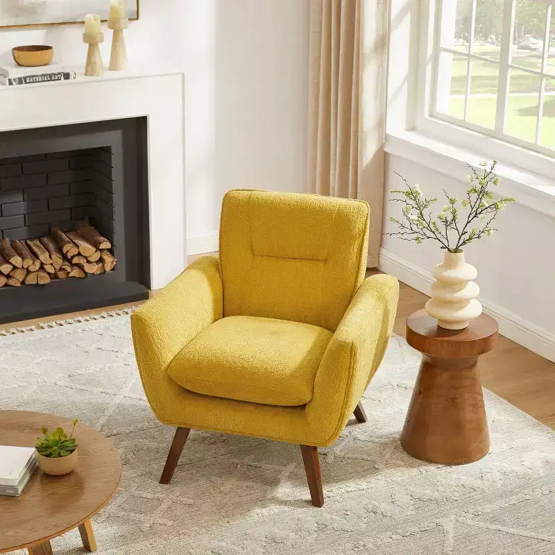 Fauteuil d'appoint confortable Art Leon en flanelle jacquard avec pieds en bois