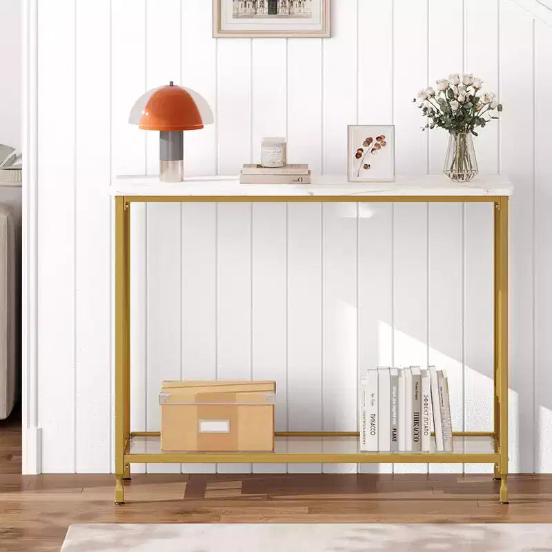 Console, tables d'appoint, table d'entrée étroite avec étagère en bois et cadre en métal, 41,5" de longueur, table derrière le canapé, table de couloir industrielle pour salon