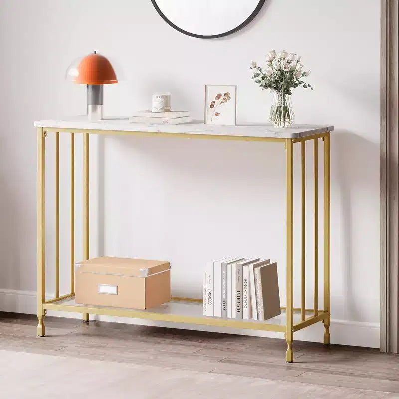 Console, tables d'appoint, table d'entrée étroite avec étagère en bois et cadre en métal, 41,5" de longueur, table derrière le canapé, table de couloir industrielle pour salon