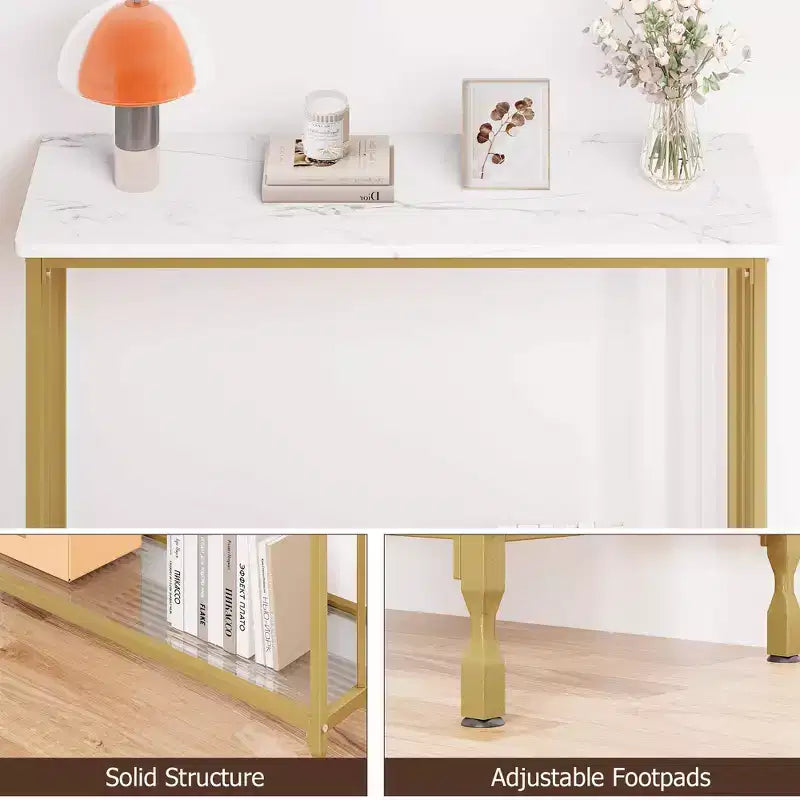 Console, tables d'appoint, table d'entrée étroite avec étagère en bois et cadre en métal, 41,5" de longueur, table derrière le canapé, table de couloir industrielle pour salon