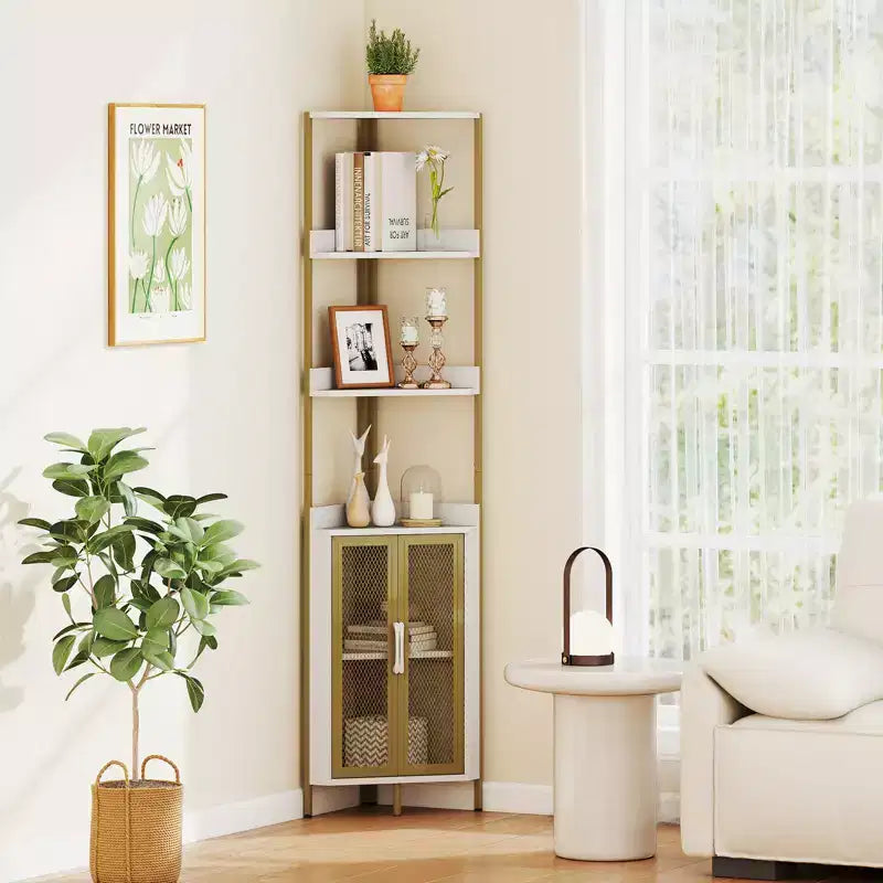 Gymax Étagère d'Angle à 6 Niveaux Bibliothèque d'Angle de 170 cm de Haut avec Meuble & Étagère Réglable