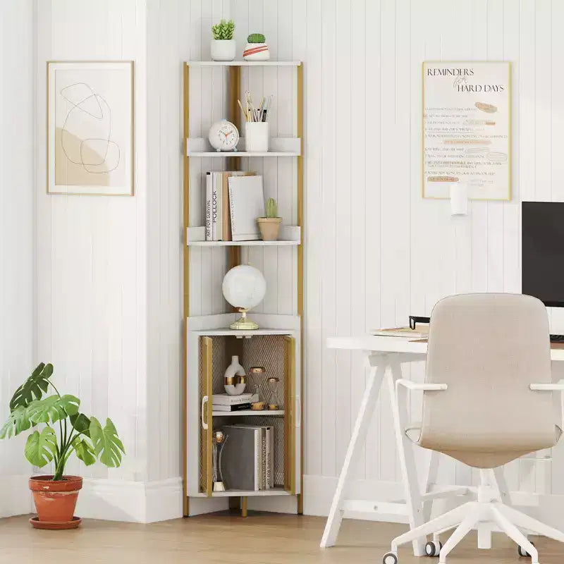 Gymax Étagère d'Angle à 6 Niveaux Bibliothèque d'Angle de 170 cm de Haut avec Meuble & Étagère Réglable