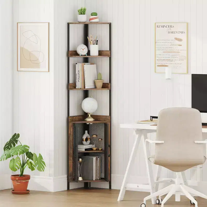 Gymax Étagère d'Angle à 6 Niveaux Bibliothèque d'Angle de 170 cm de Haut avec Meuble & Étagère Réglable