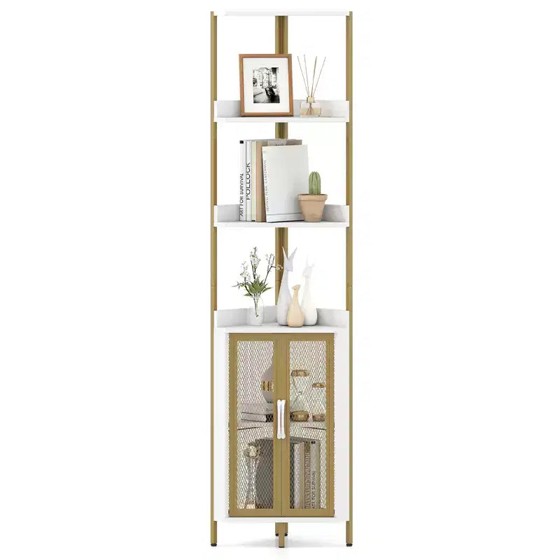 Gymax Étagère d'Angle à 6 Niveaux Bibliothèque d'Angle de 170 cm de Haut avec Meuble & Étagère Réglable