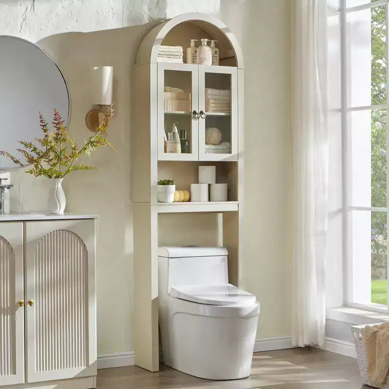 Meuble de rangement arqué au-dessus des toilettes avec portes en acrylique, étagère de salle de bain, meuble de salle de bain moderne avec étagère réglable