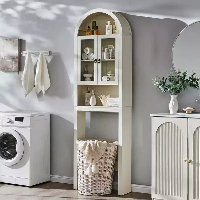 Meuble de rangement arqué au-dessus des toilettes avec portes en acrylique, étagère de salle de bain, meuble de salle de bain moderne avec étagère réglable