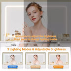 Coiffeuse effet marbre avec miroir lumineux LED, Coiffeuse de maquillage moderne avec tiroirs de rangement multiples, Ensemble de coiffeuse avec tabouret pour chambre à coucher