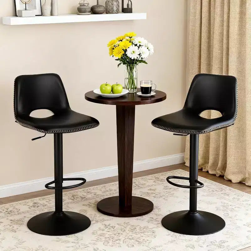 Lot de 2 tabourets de bar réglables, tabourets de comptoir robustes avec vérin à gaz pour îlot de cuisine, salle à manger, noir