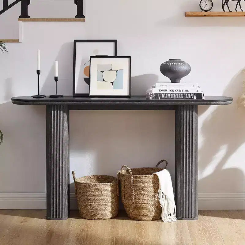 Console moderne de 63 po, tables d'entrée étroites pour couloir, plateau en faux marbre avec texture en arc, table d'appoint canapé cannelée pour salon
