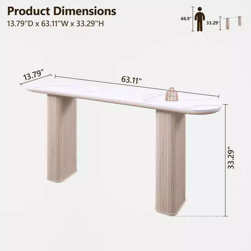 Console moderne de 63 po, tables d'entrée étroites pour couloir, plateau en faux marbre avec texture en arc, table d'appoint canapé cannelée pour salon