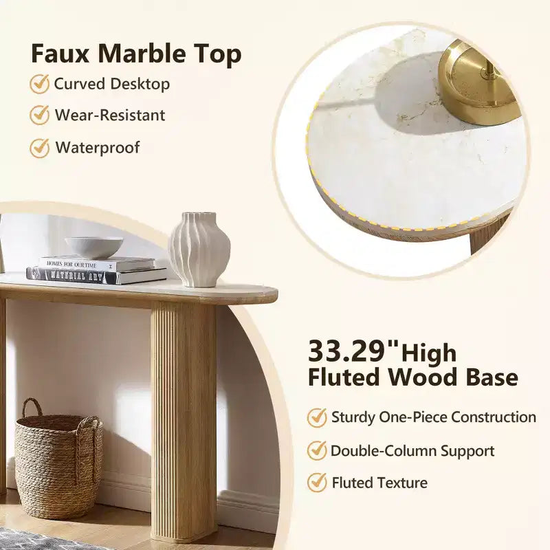 Console moderne de 63 po, tables d'entrée étroites pour couloir, plateau en faux marbre avec texture en arc, table d'appoint canapé cannelée pour salon
