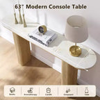 Console moderne de 63 po, tables d'entrée étroites pour couloir, plateau en faux marbre avec texture en arc, table d'appoint canapé cannelée pour salon