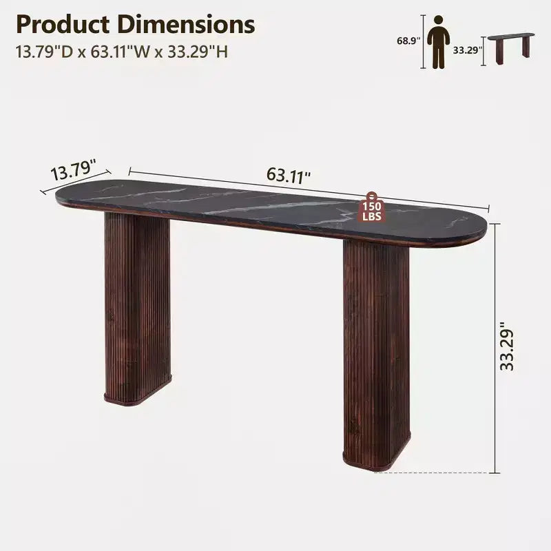 Console moderne de 63 po, tables d'entrée étroites pour couloir, plateau en faux marbre avec texture en arc, table d'appoint canapé cannelée pour salon