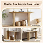 Console moderne de 63 po, tables d'entrée étroites pour couloir, plateau en faux marbre avec texture en arc, table d'appoint canapé cannelée pour salon