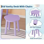 Coiffeuse pour tout-petits Coolmee, coiffeuse en forme d'ours avec miroir et tabouret, ensemble de coiffeuse en bois pour princesse, ensembles de coiffeuse de jeu de simulation