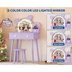Coiffeuse pour tout-petits Coolmee, coiffeuse en forme d'ours avec miroir et tabouret, ensemble de coiffeuse en bois pour princesse, ensembles de coiffeuse de jeu de simulation