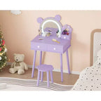 Coiffeuse pour tout-petits Coolmee, coiffeuse en forme d'ours avec miroir et tabouret, ensemble de coiffeuse en bois pour princesse, ensembles de coiffeuse de jeu de simulation