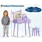 Coiffeuse pour tout-petits Coolmee, coiffeuse en forme d'ours avec miroir et tabouret, ensemble de coiffeuse en bois pour princesse, ensembles de coiffeuse de jeu de simulation
