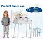 Coiffeuse pour tout-petits Coolmee, coiffeuse en forme d'ours avec miroir et tabouret, ensemble de coiffeuse en bois pour princesse, ensembles de coiffeuse de jeu de simulation