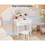 Coiffeuse pour tout-petits Coolmee, coiffeuse en forme d'ours avec miroir et tabouret, ensemble de coiffeuse en bois pour princesse, ensembles de coiffeuse de jeu de simulation
