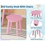 Coiffeuse pour tout-petits Coolmee, coiffeuse en forme d'ours avec miroir et tabouret, ensemble de coiffeuse en bois pour princesse, ensembles de coiffeuse de jeu de simulation