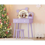 Coiffeuse pour tout-petits Coolmee, coiffeuse en forme d'ours avec miroir et tabouret, ensemble de coiffeuse en bois pour princesse, ensembles de coiffeuse de jeu de simulation