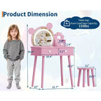 Coiffeuse pour tout-petits Coolmee, coiffeuse en forme d'ours avec miroir et tabouret, ensemble de coiffeuse en bois pour princesse, ensembles de coiffeuse de jeu de simulation