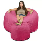 Ultimate Sack 5 Ft Foam Filled Fur Covered Bean Bag Chair with Footstool, Pink