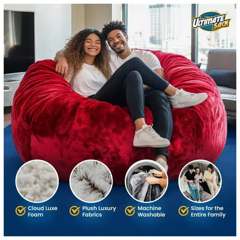 Pouf-fauteuil Ultimate Sack de 1,5 m en mousse recouvert de fourrure avec repose-pieds, rose