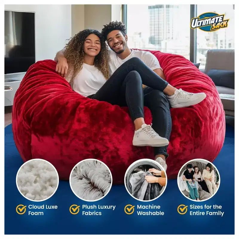 Fauteuil poire et repose-pieds Ultimate Sack 6 pieds, transat surdimensionné, Fourrure ivoire