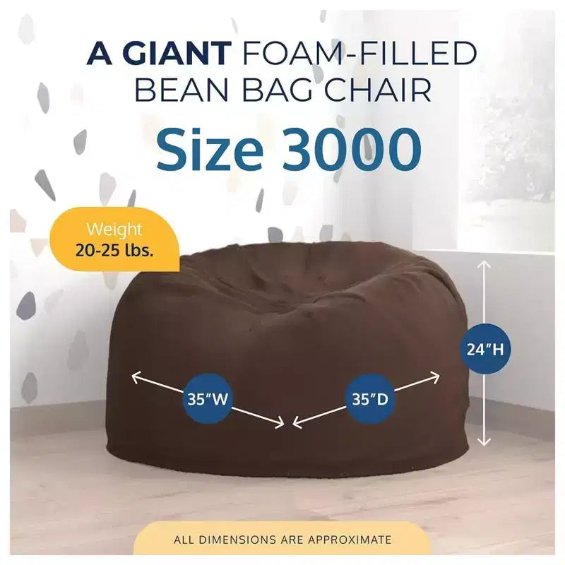 Pouf Ultimate Sack 3 pi, Fauteuil Lounger Confortable Surdimensionné d'Intérieur, Fourrure Marron