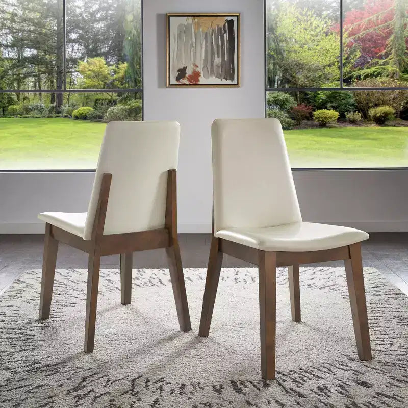 Chaise de salle à manger en cuir vegan blanc avec finition bois Fuske (lot de 2) - iNSPIREQ
