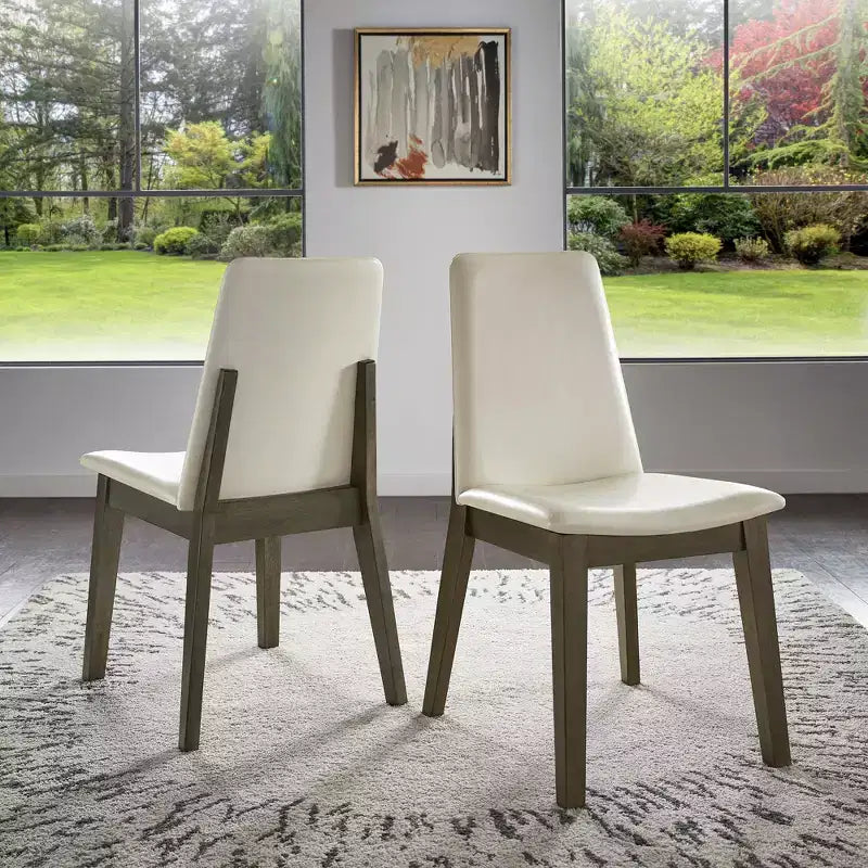 Chaise de salle à manger en cuir vegan blanc avec finition bois Fuske (lot de 2) - iNSPIREQ