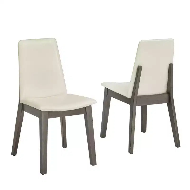 Chaise de salle à manger en cuir vegan blanc avec finition bois Fuske (lot de 2) - iNSPIREQ