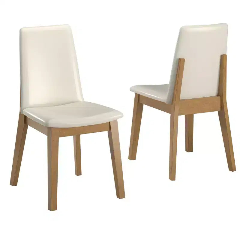 Chaise de salle à manger en cuir vegan blanc avec finition bois Fuske (lot de 2) - iNSPIREQ