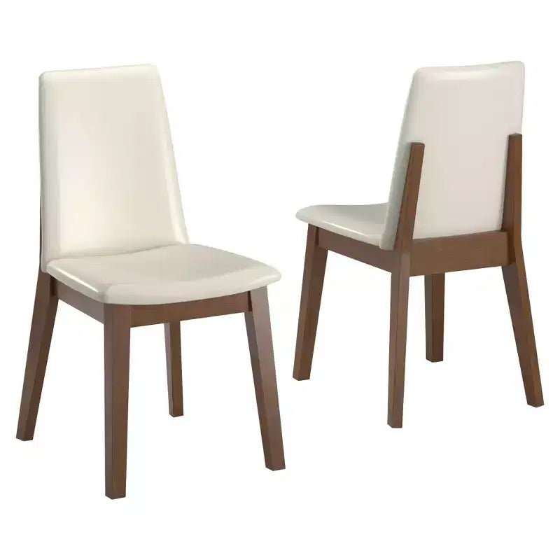 Chaise de salle à manger en cuir vegan blanc avec finition bois Fuske (lot de 2) - iNSPIREQ