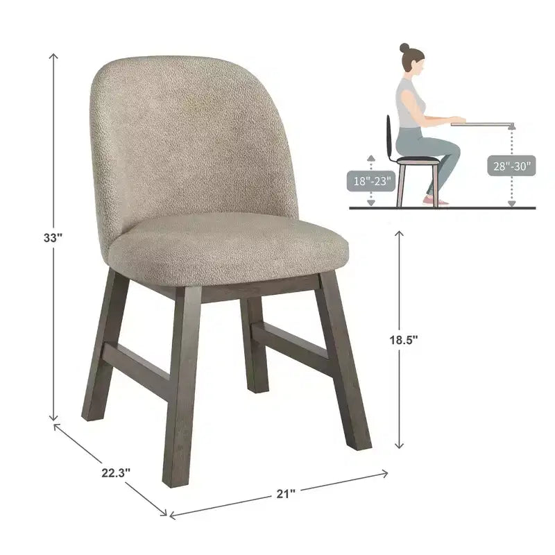 Chaise de salle à manger à dossier bas incurvé en tissu taupe Fuske Wood Finish (lot de 2) - iNSPIREQ