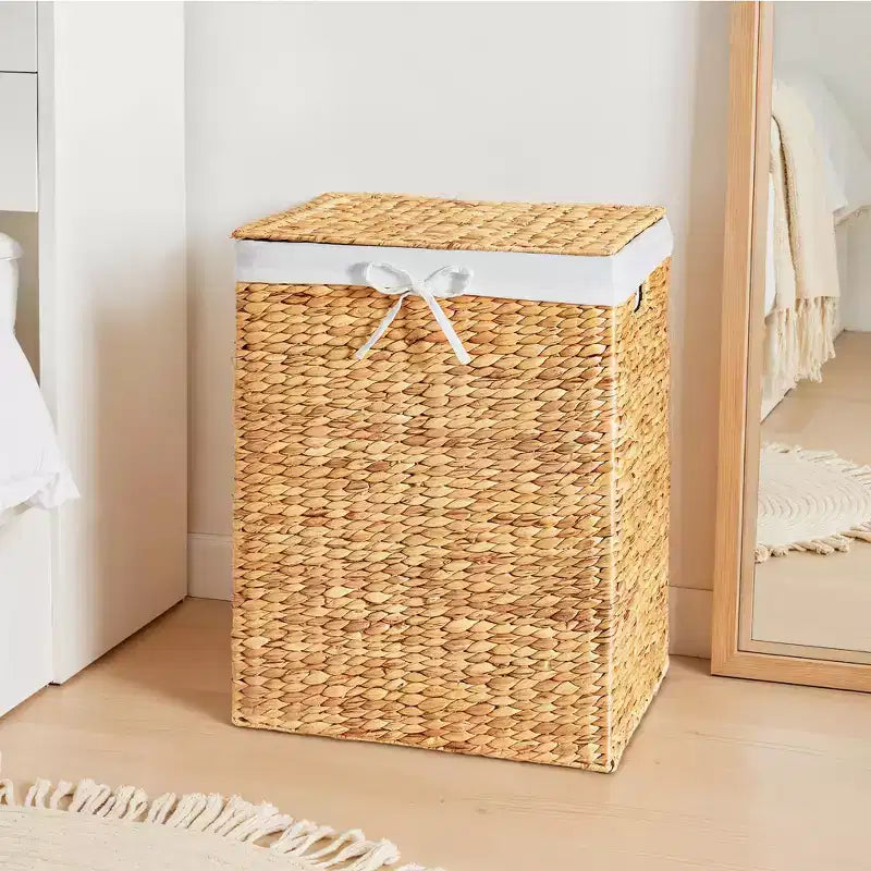 Panier à linge Best Choice Products avec couvercle, panier à linge tressé à la main, avec doublure amovible et poignées intégrées
