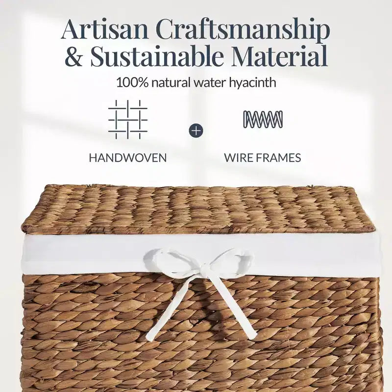 Panier à linge Best Choice Products avec couvercle, panier à linge tressé à la main, avec doublure amovible et poignées intégrées