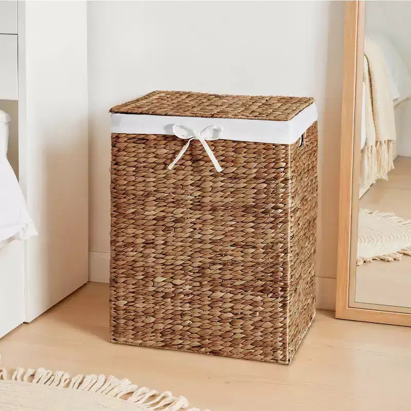 Panier à linge Best Choice Products avec couvercle, panier à linge tressé à la main, avec doublure amovible et poignées intégrées